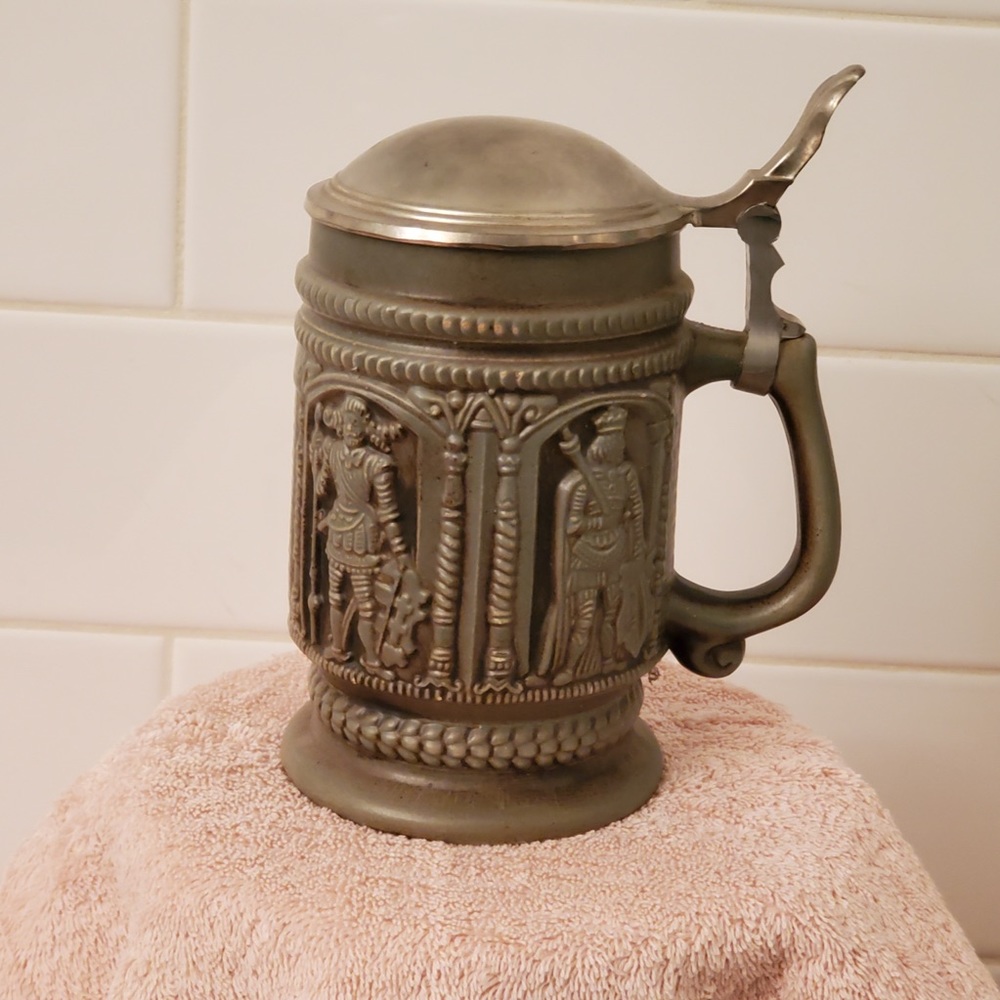 DBGM Pewter Lidded Ceramic Beer Stein